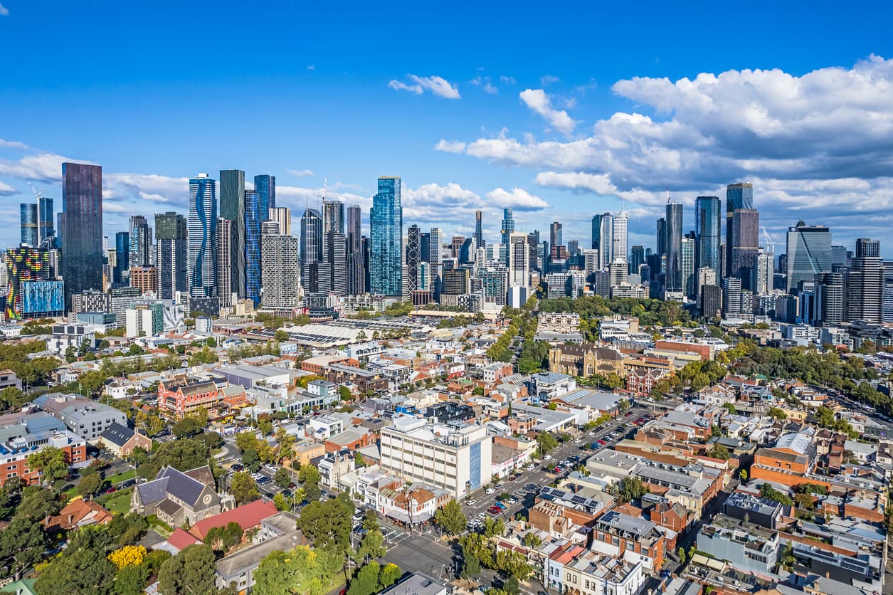Aerial view of properties located in Melbourne, Victoria
